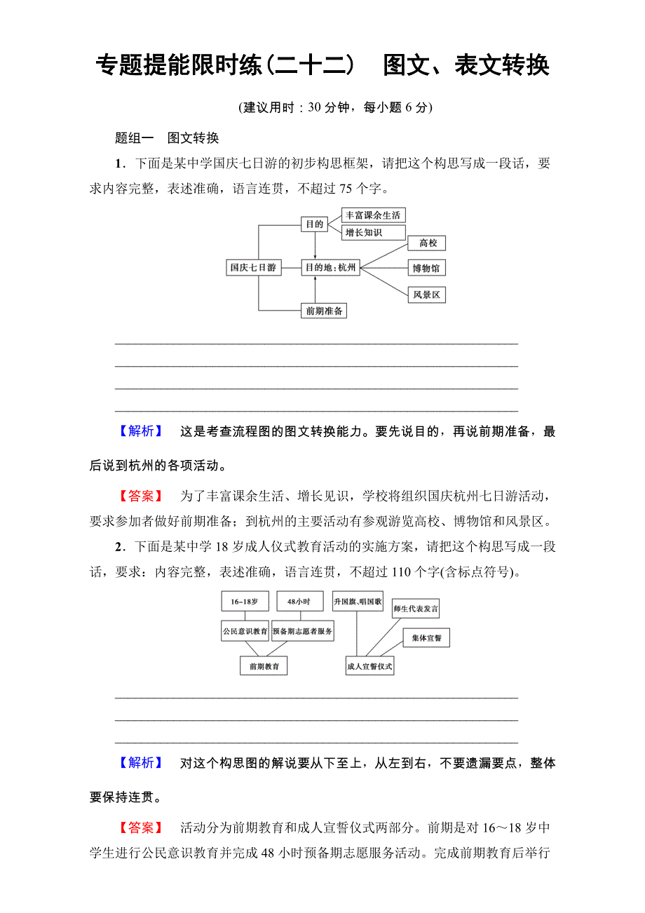 2018高考语文（通用版）大一轮复习：17-18版 专题提能限时练（二十二）　图文、表文转换 WORD版含解析.doc_第1页