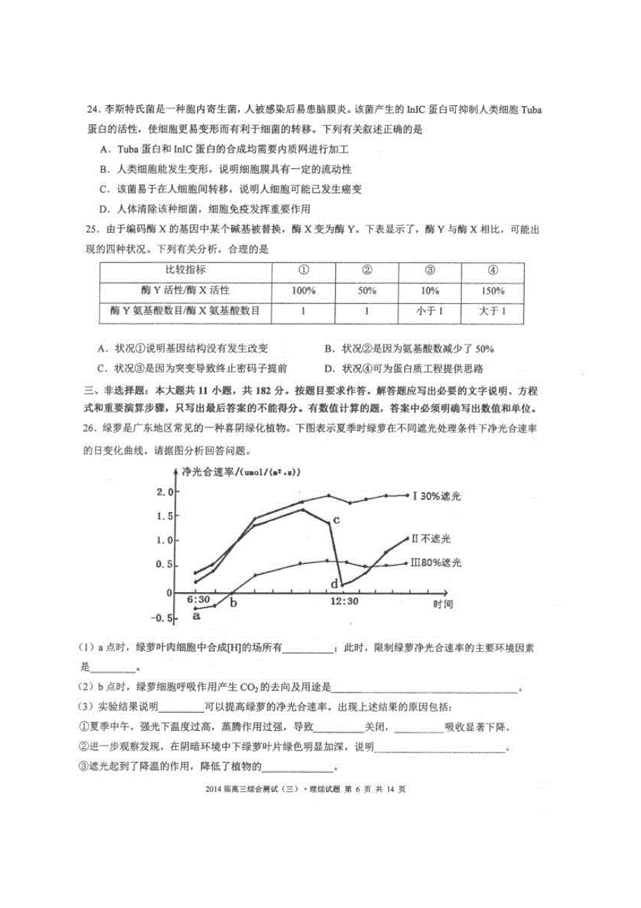 广东省华南师大附中2014届高三5月综合测试（三模）生物试题 扫描版含答案.doc_第2页