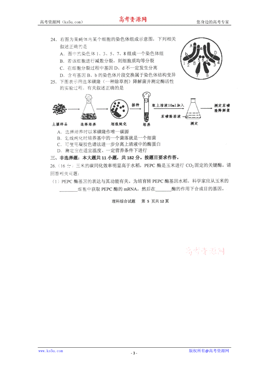 广东省华南师大附中2015届高三5月综合测试（三模）理综生物试题 扫描版含答案.doc_第3页