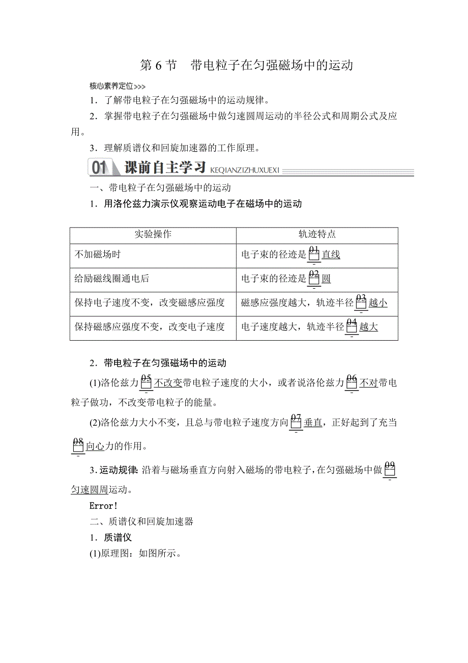 2019-2020人教版物理选修3-1教师文档含习题：第三章 第6节 带电粒子在匀强磁场中的运动 WORD版含解析.DOC_第1页