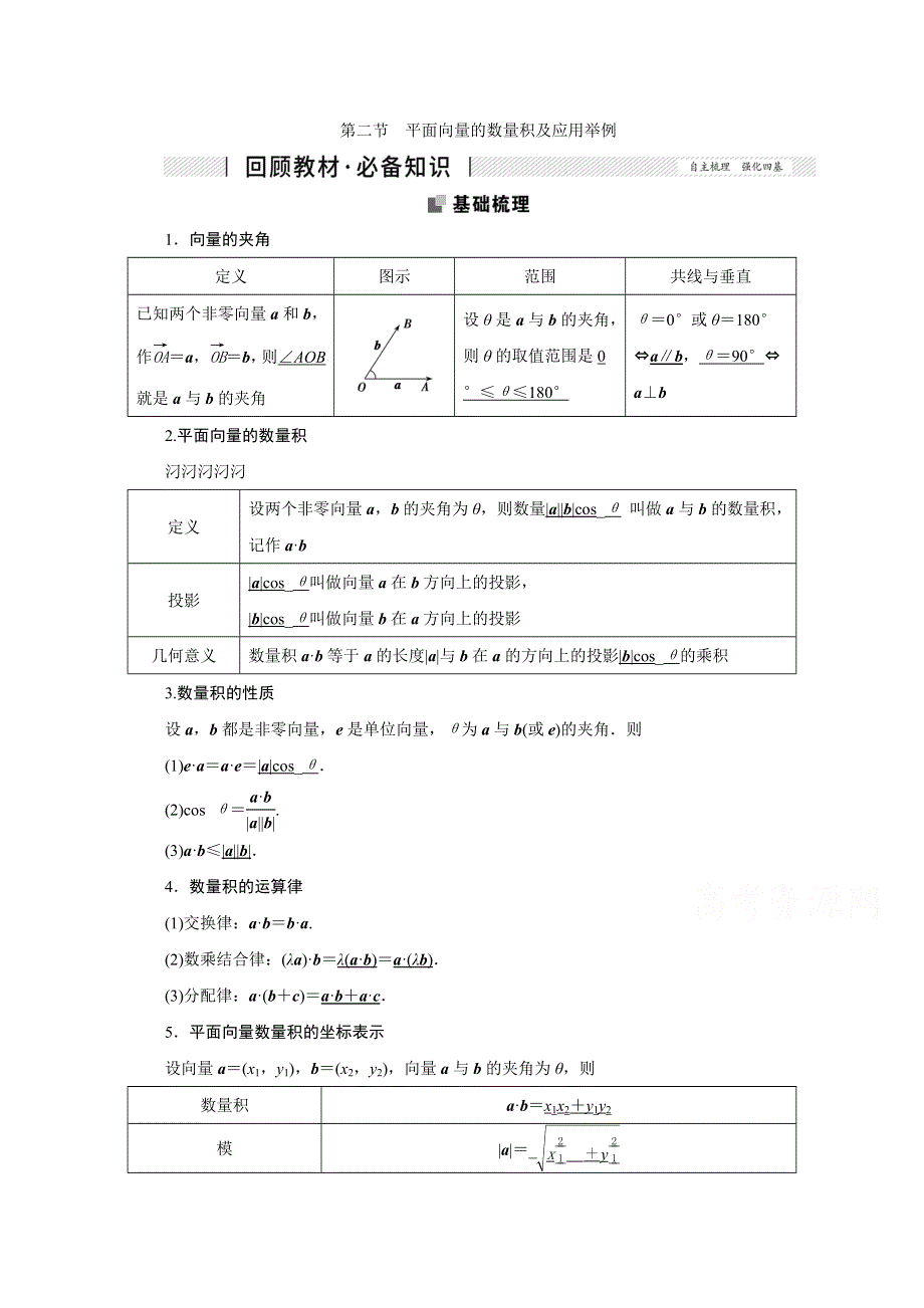 2022届高考人教数学（理）一轮学案：4-2 平面向量的数量积及应用举例 WORD版含答案.doc_第1页