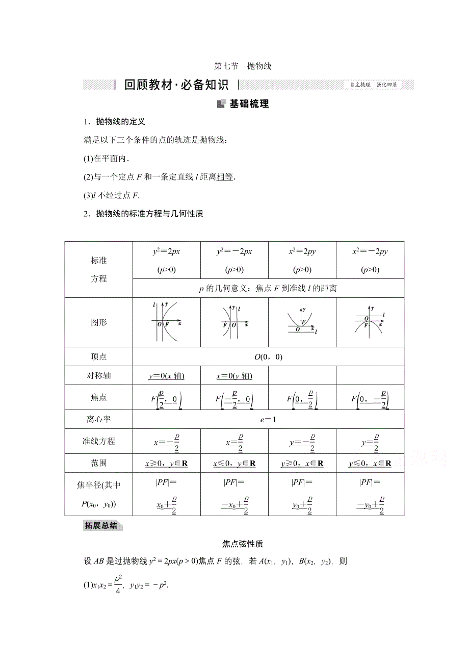 2022届高考人教数学（理）一轮学案：8-7 抛物线 WORD版含答案.doc_第1页