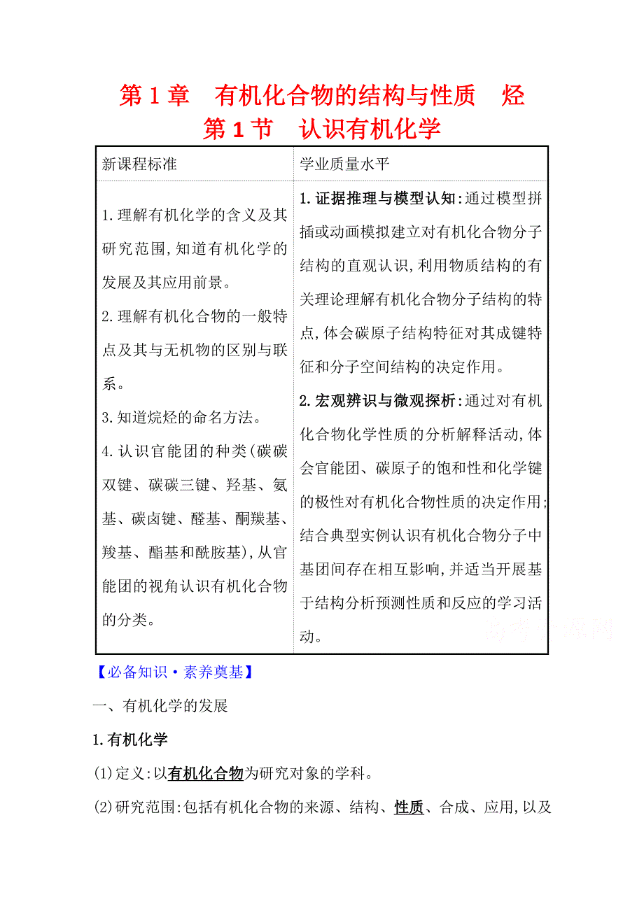 2020-2021学年新教材化学鲁科版选择性必修3学案 1-1 认识有机化学 WORD版含解析.doc_第1页