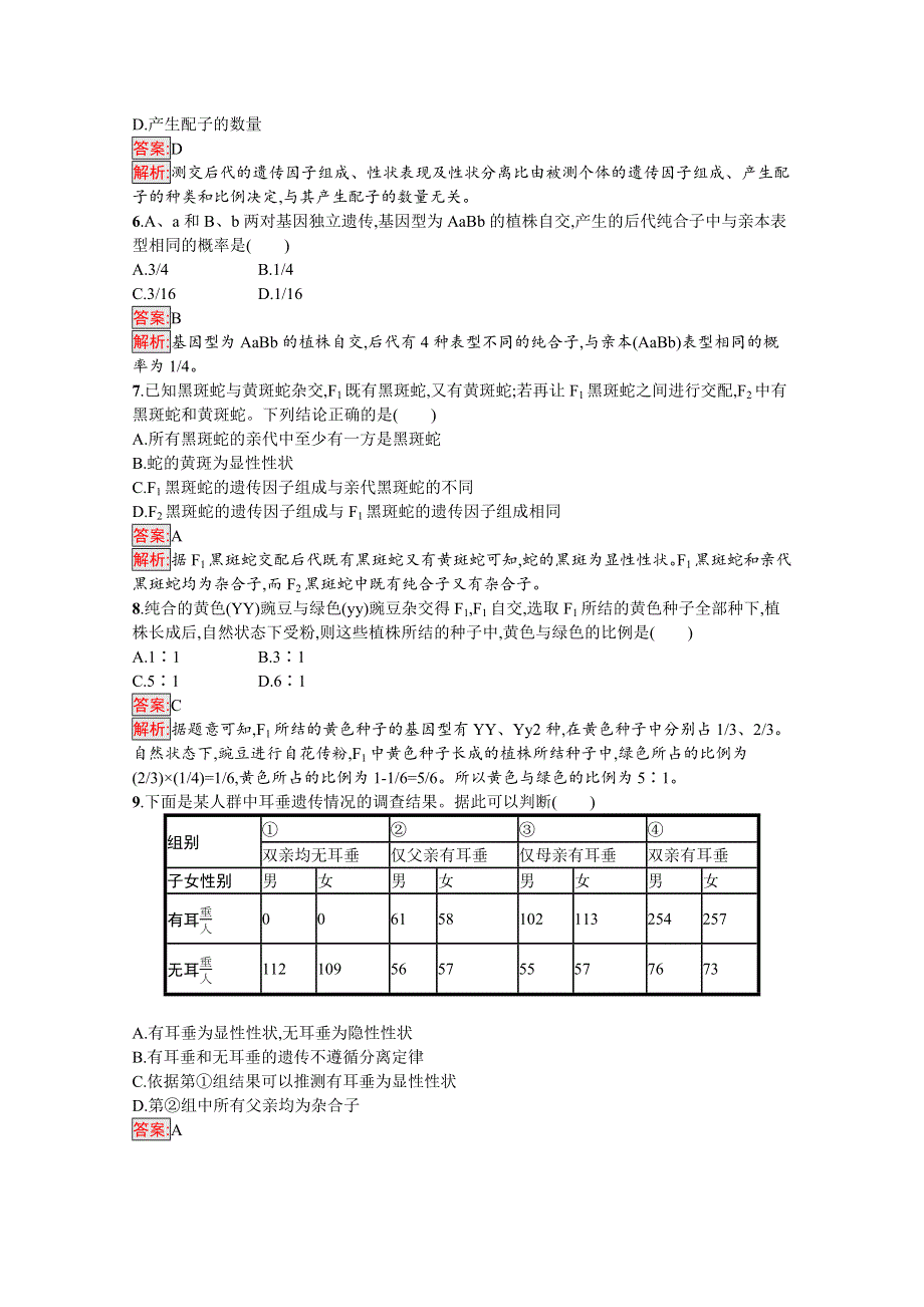 新教材2020-2021学年高中生物人教版必修第二册巩固练习：第1章 遗传因子的发现 测评（B） WORD版含解析.docx_第2页