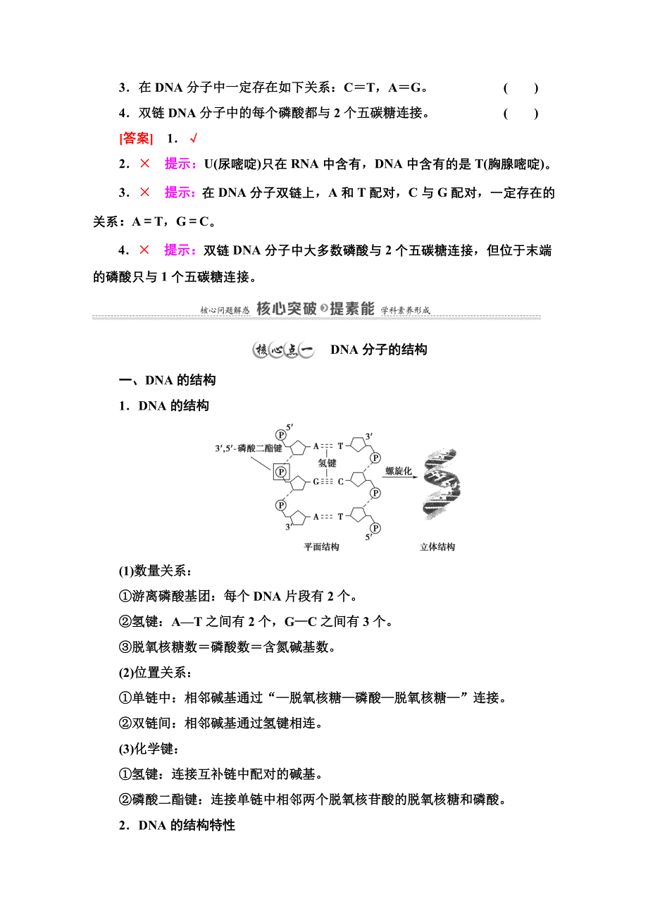 2020-2021学年新教材人教版生物必修2教师用书：第3章 第2节　DNA的结构 WORD版含解析.doc_第3页