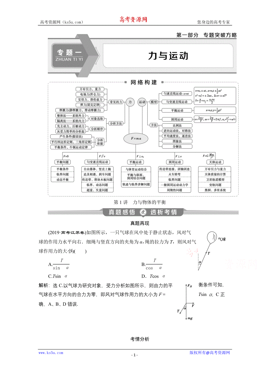 2020江苏高考物理二轮讲义：专题一第1讲　力与物体的平衡 WORD版含解析.doc_第1页