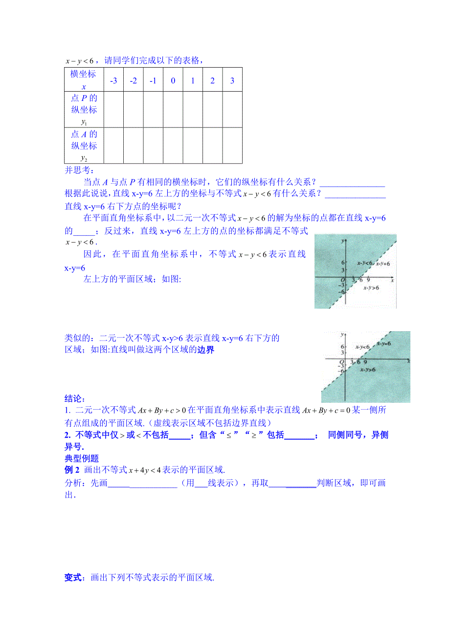 广东省化州市实验中学高中数学导学案必修五：3.3.1二元一次不等式（组）与平面区域.doc_第2页