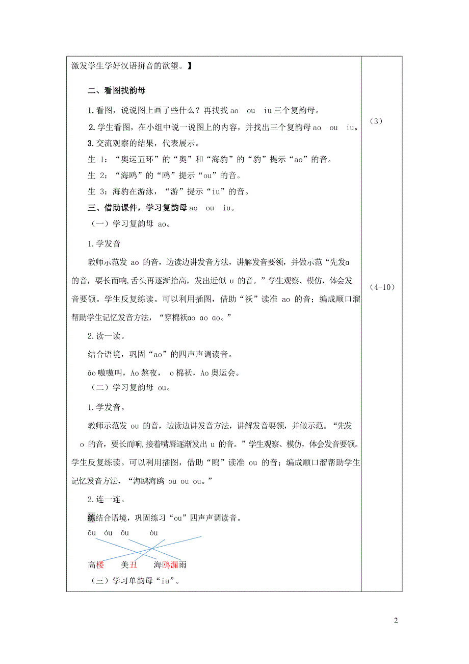 人教部编版一年级语文上册汉语拼音《ao ou iu》教案教学设计优秀公开课 (35).docx_第2页