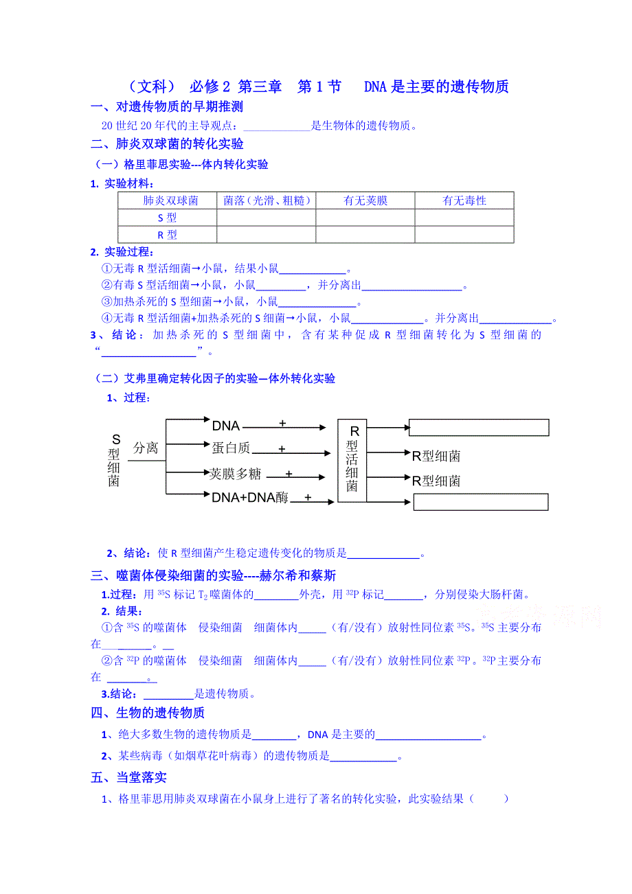 广东省化州市实验中学高中生物学案 必修二3-1-2 DNA是主要的遗传物质、分子结构.doc_第1页