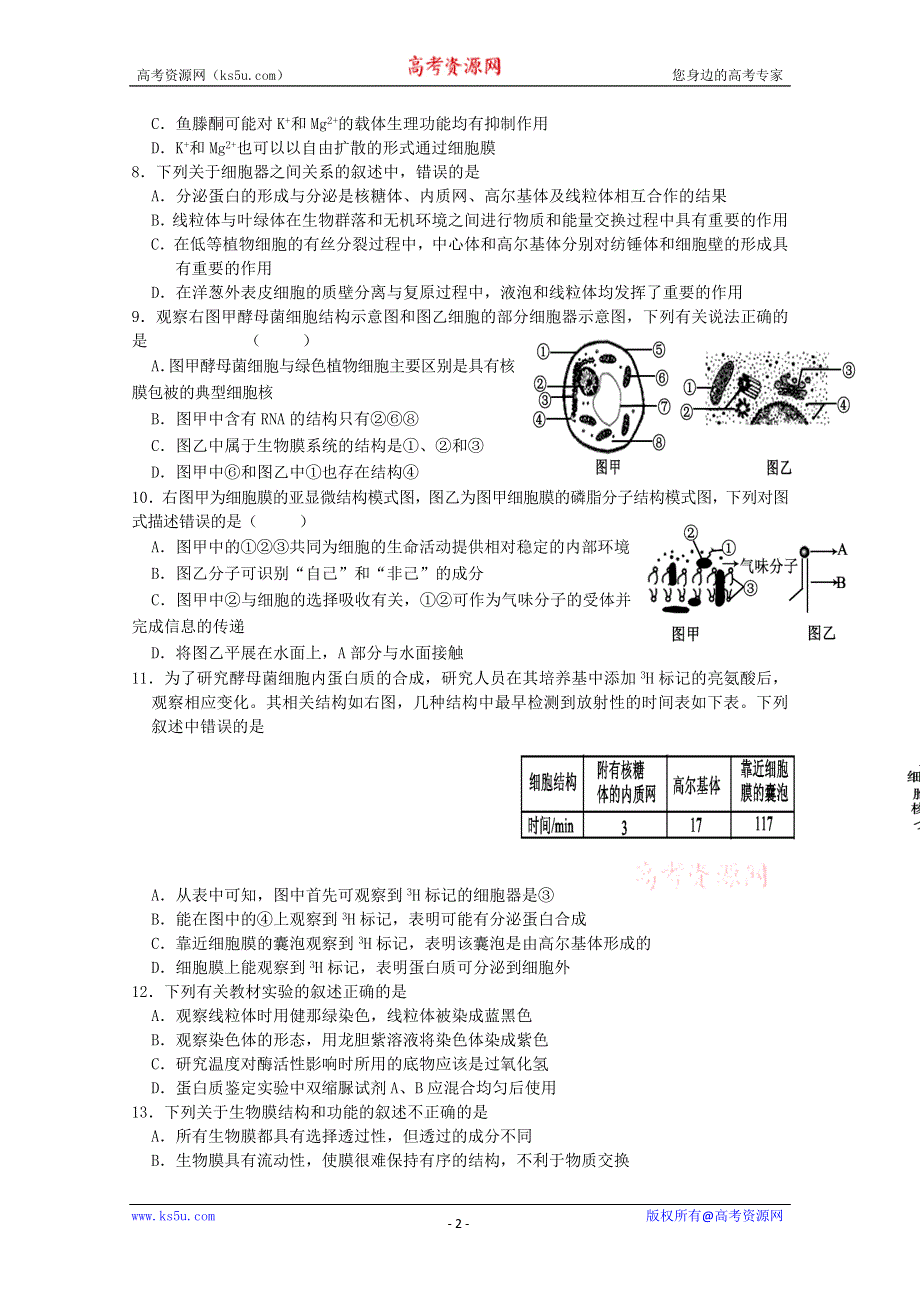 2013级生物（新人教版）必修一3.4章测试题.doc_第2页