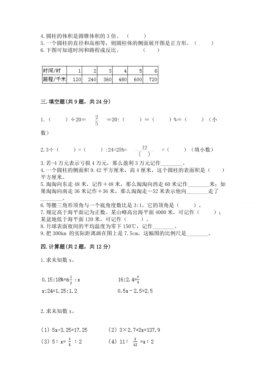 人教版六年级下学期期末质量监测数学试题（达标题）word版.docx_第2页