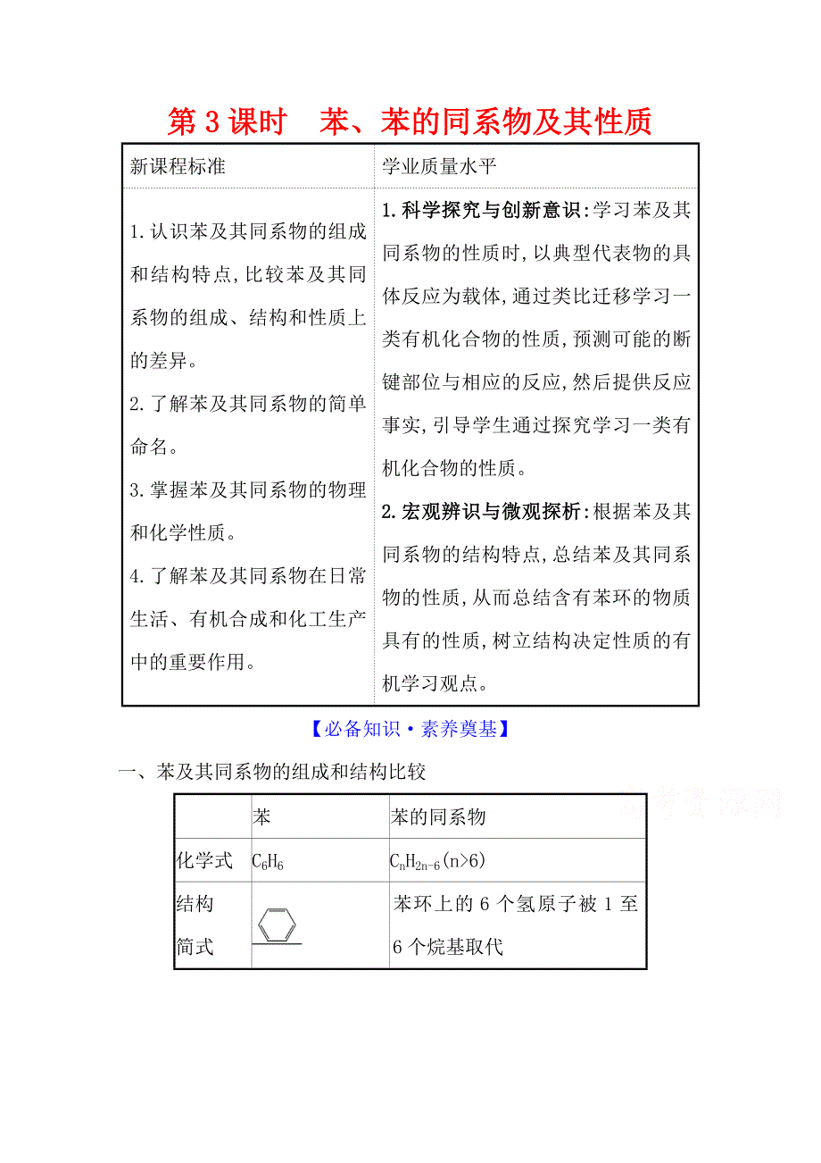 2020-2021学年新教材化学鲁科版选择性必修3学案 1-3-3 苯、苯的同系物及其性质 WORD版含解析.doc_第1页