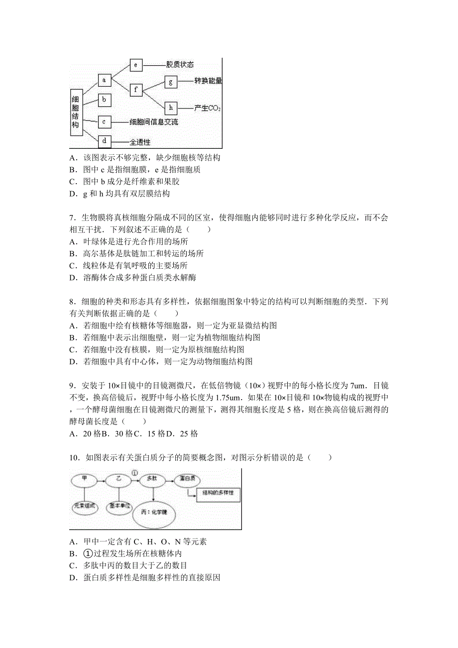 山东省枣庄市滕州市2015-2016学年高一上学期期中生物试卷（A卷） WORD版含解析.doc_第2页