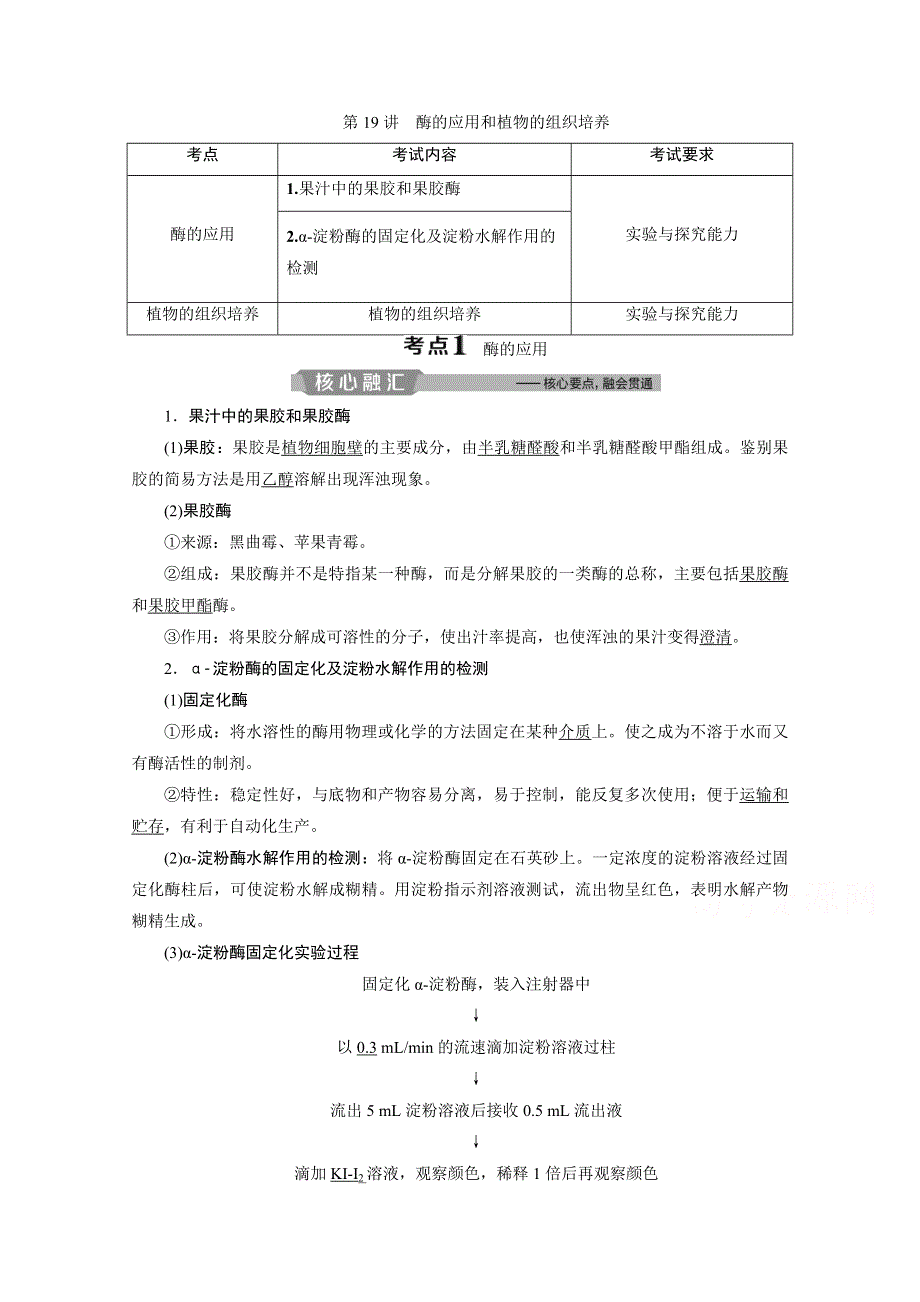 2020浙江高考生物二轮讲义：第19讲　酶的应用和植物的组织培养 WORD版含解析.doc_第1页