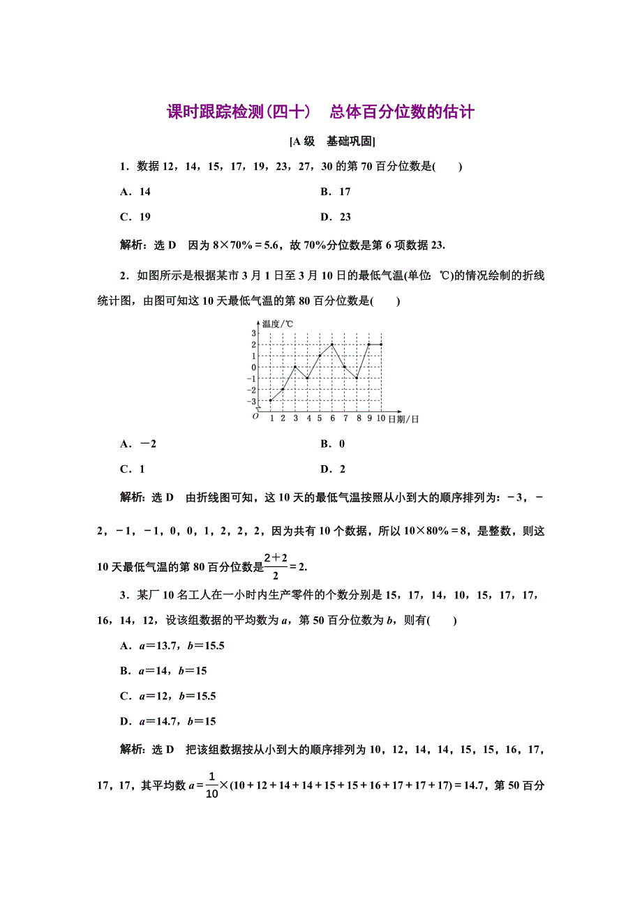 新教材2021-2022学年人教A版数学必修第二册课时检测：9-2-2　总体百分位数的估计 WORD版含解析.doc_第1页