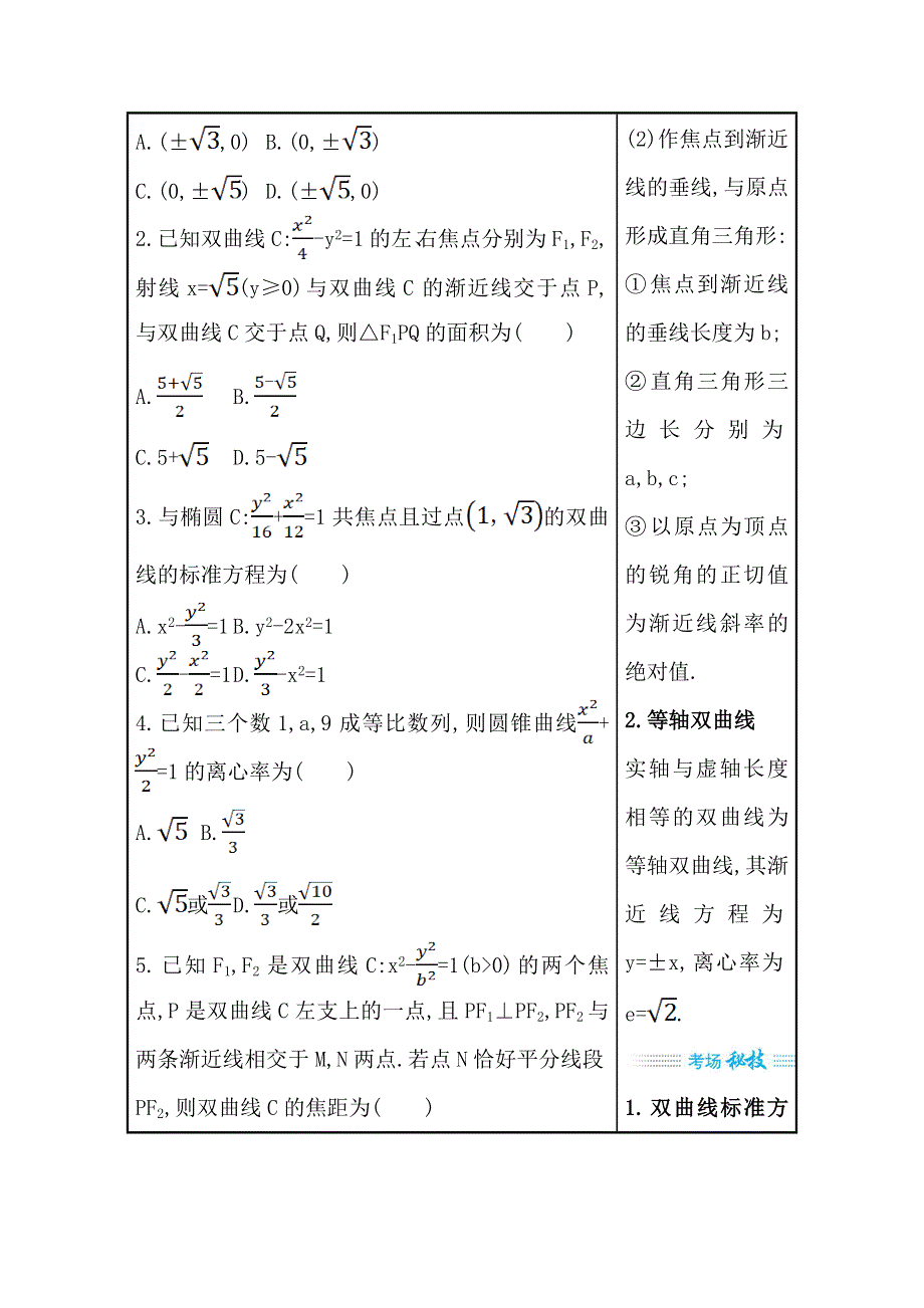 2021届高考数学（文）二轮考前复习学案：第一篇 专题16 双曲线 WORD版含解析.doc_第2页