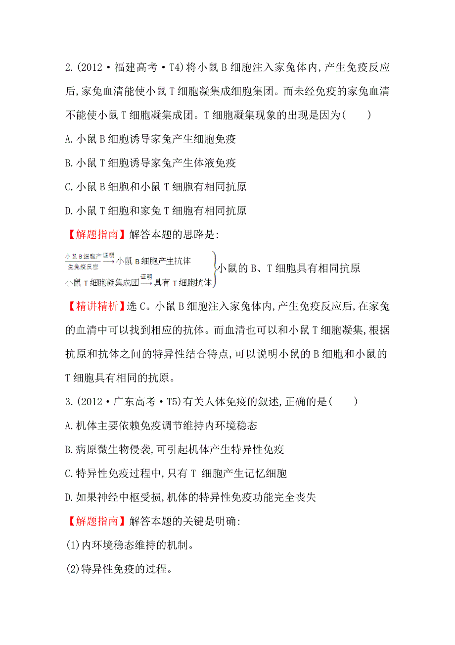 《全程复习方略》2016届高考生物（全国通用）总复习 2012年高考分类题库：新课标版 考点14 免疫.doc_第2页