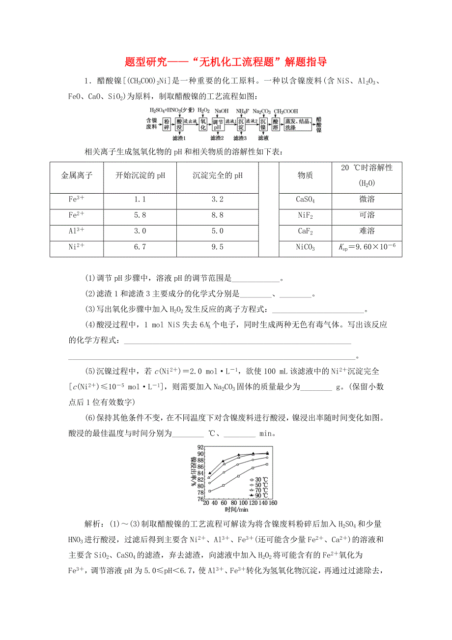 2022届高考化学一轮复习 全程跟踪检测28 题型研究——“无机化工流程题”解题指导（含解析）.doc_第1页