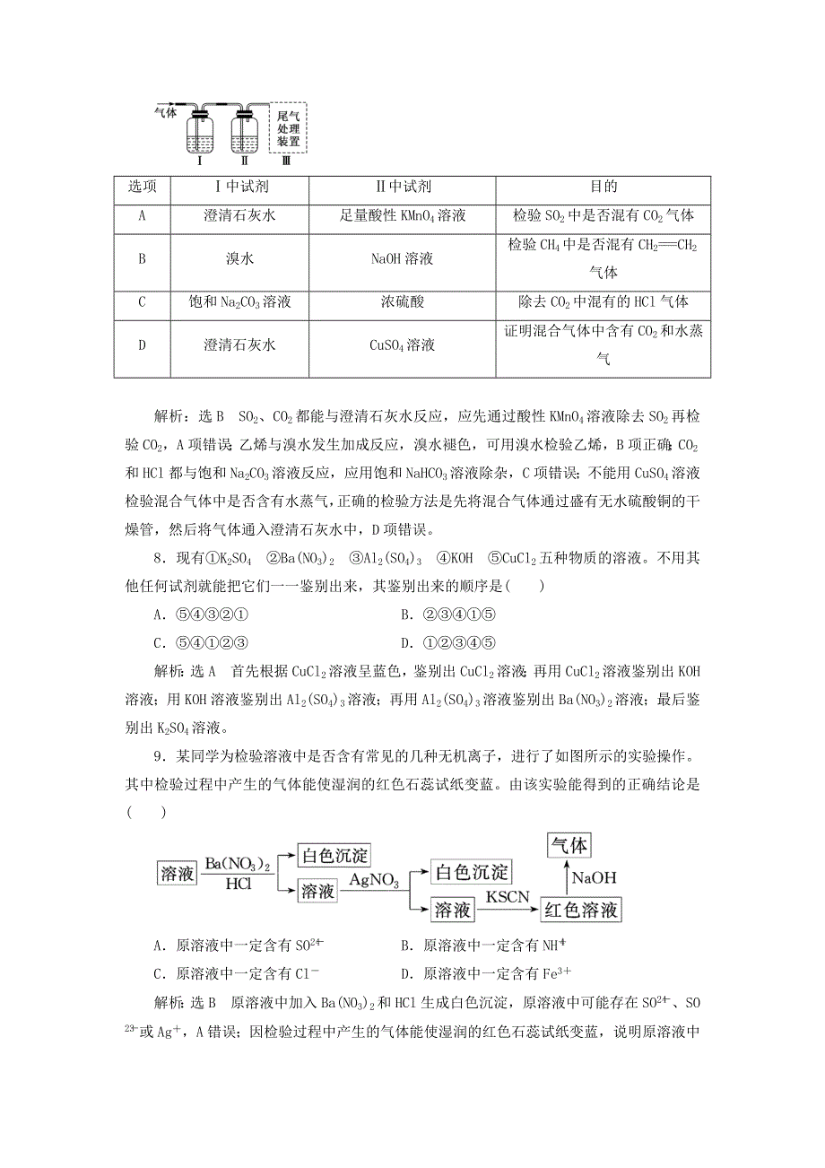 2022届高考化学一轮复习 全程跟踪检测59 实验方法（2）——物质的检验与鉴别（含解析）.doc_第3页