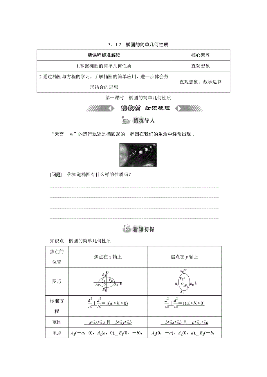 新教材2021-2022学年人教A版数学选择性必修第一册学案：3-1-2 第一课时　椭圆的简单几何性质 WORD版含解析.doc_第1页