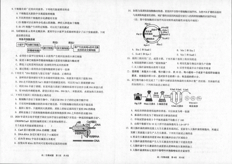 山东省枣庄市第八中学2020-2021学年高二下学期期中考试生物试题 扫描版含答案.pdf_第2页