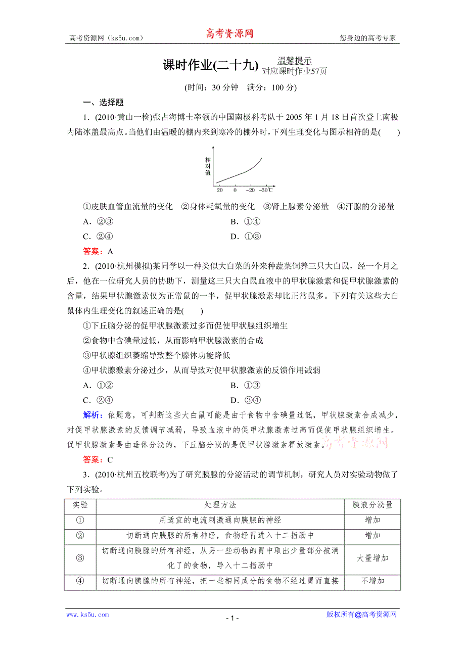 2012届高考生物《与名师对话》一轮复习课时作业29.doc_第1页