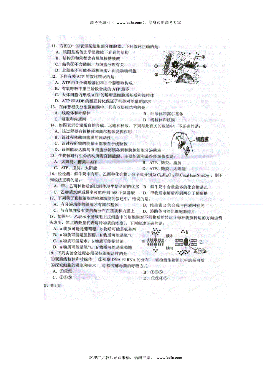 吉林省长吉地区联盟校2012-2013学年高一上学期期末联考生物试题 扫描版含答案.doc_第2页