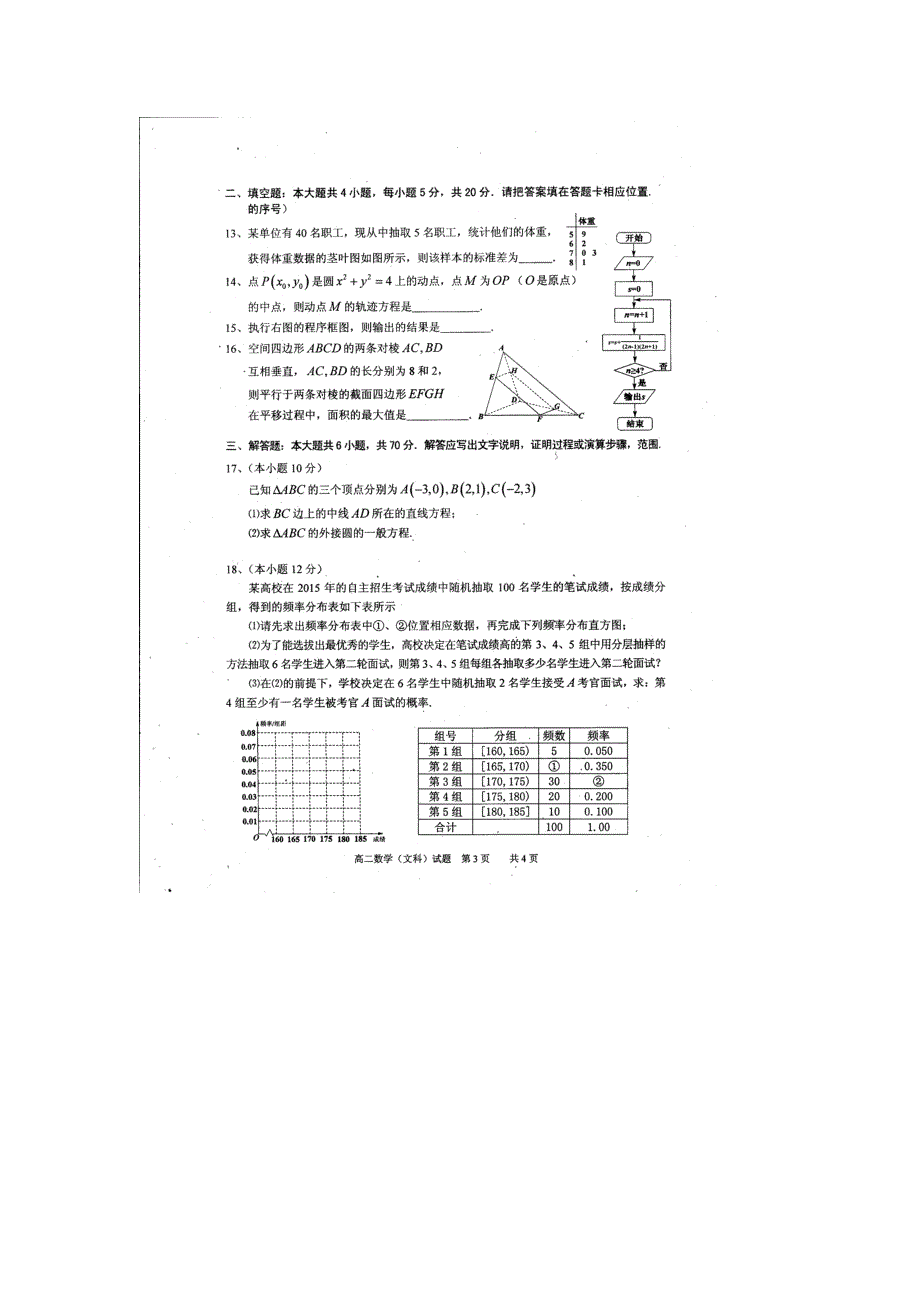 四川省眉山市2015-2016学年高二上学期期末统考数学（文）试题 扫描版含答案.doc_第3页