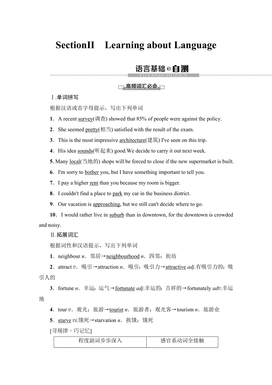 2019-2020同步外研英语必修一新突破讲义：MODULE 4 SECTION Ⅱ　LEARNING ABOUT LANGUAGE WORD版含答案.doc_第1页