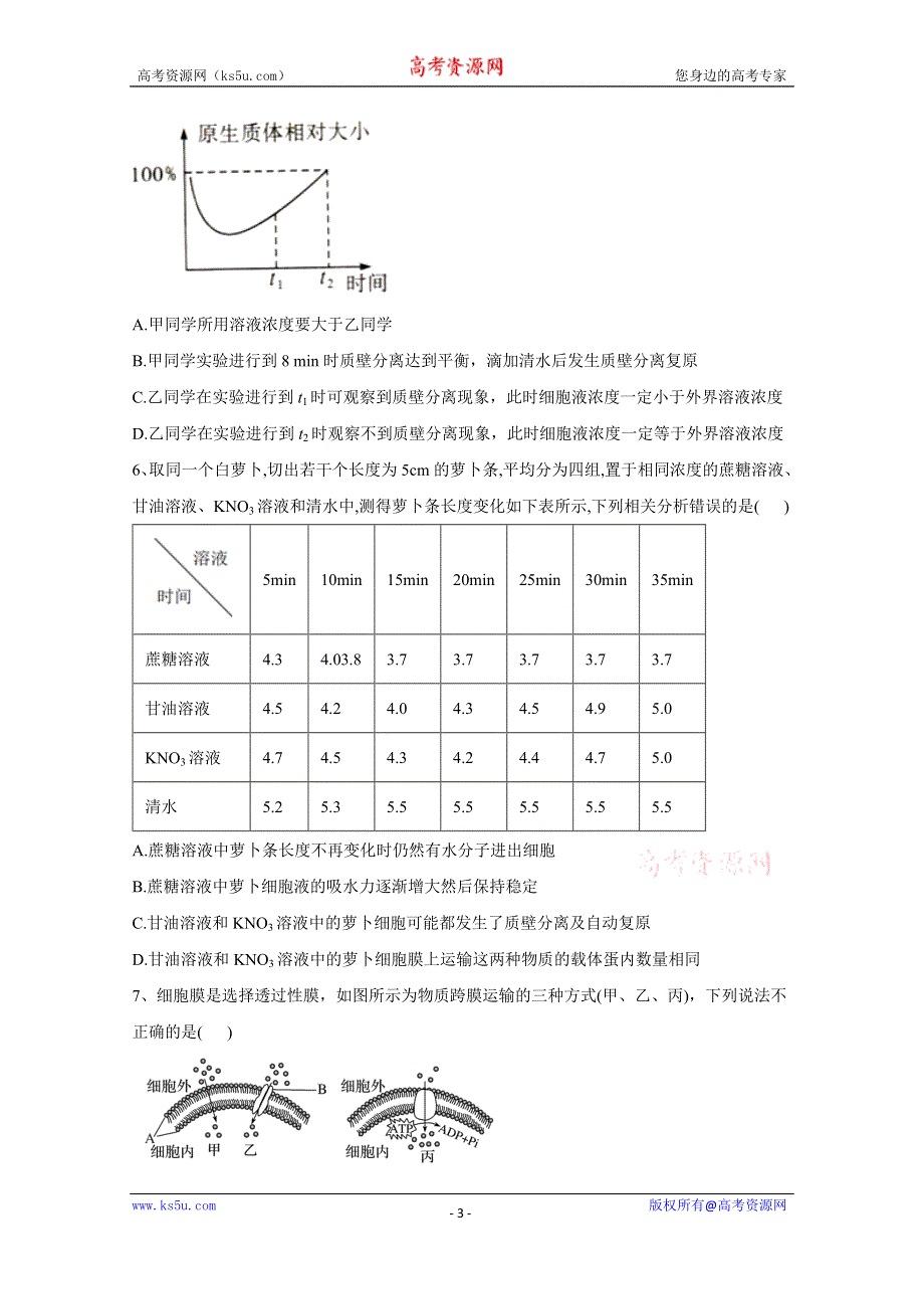 2021届高考新课改生物一轮复习全程跟踪：第7讲 物质跨膜运输的实例、方式 WORD版含解析.doc_第3页