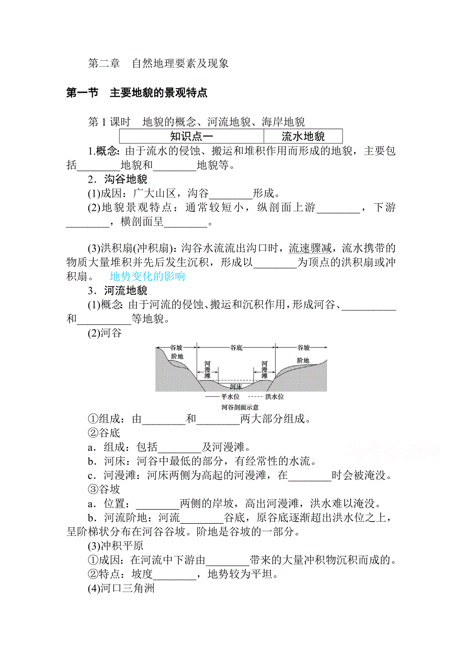 2020-2021学年新教材地理中图版必修第一册知识手册练习：2-1-1 地貌的概念、河流地貌、海岸地貌 WORD版含解析.doc_第1页