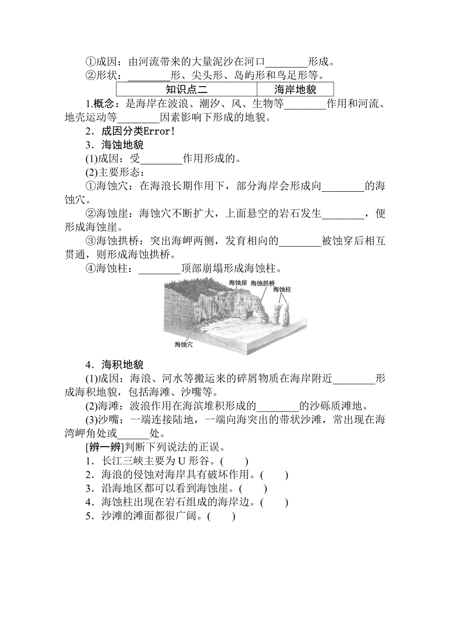 2020-2021学年新教材地理中图版必修第一册知识手册练习：2-1-1 地貌的概念、河流地貌、海岸地貌 WORD版含解析.doc_第2页