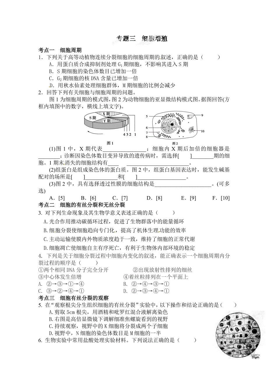 广西崇左市宁明县宁明中学高考生物专题复习：专题三 细胞增殖 WORD版含解析.doc_第1页