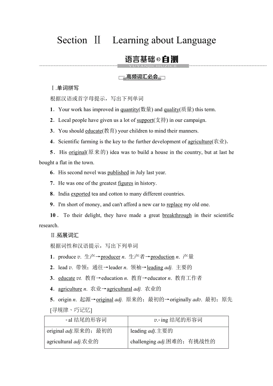 2019-2020同步外研英语必修四新突破讲义：MODULE 4 SECTION Ⅱ　LEARNING ABOUT LANGUAGE WORD版含答案.doc_第1页