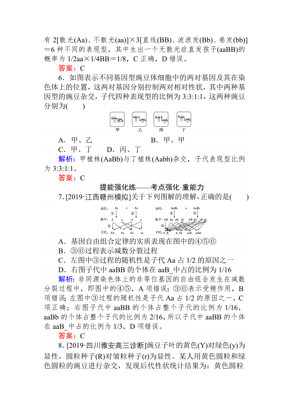 2020生物全程复习课后定时检测案17 孟德尔的豌豆杂交实验（二） WORD版含解析.doc_第3页