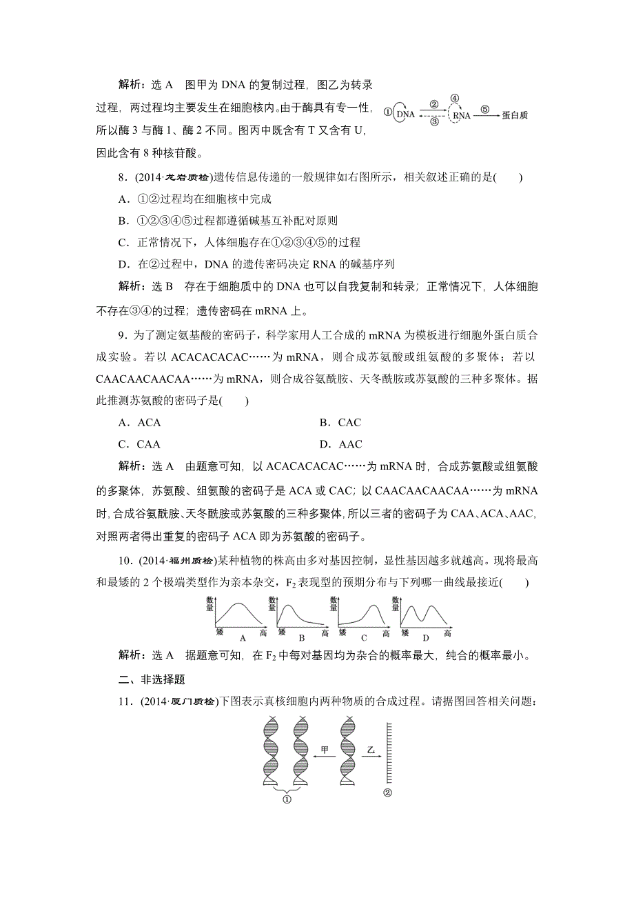 《全程设计》2015高考生物一轮复习训练：必修2第10章基因的表达.doc_第3页