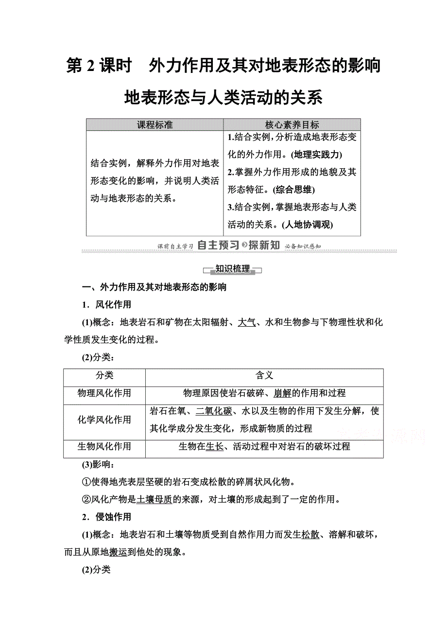 2020-2021学年新教材地理中图版选择性必修第一册教师用书：第2章 第1节　第2课时　外力作用及其对地表形态的影响 WORD版含解析.doc_第1页