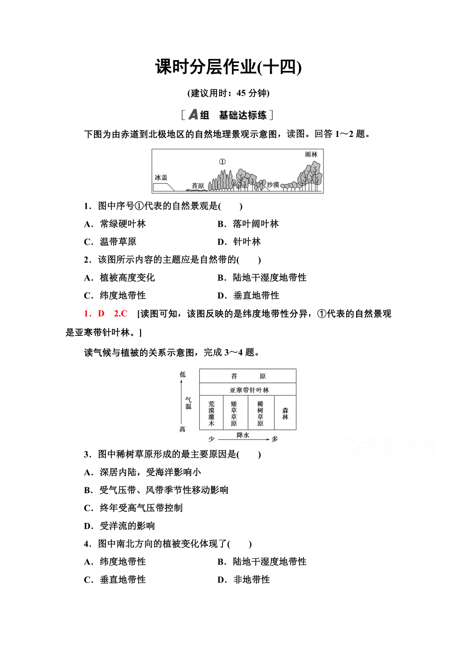 2020-2021学年新教材地理中图版选择性必修第一册课时分层作业14　自然地理环境的地域分异规律 WORD版含解析.doc_第1页