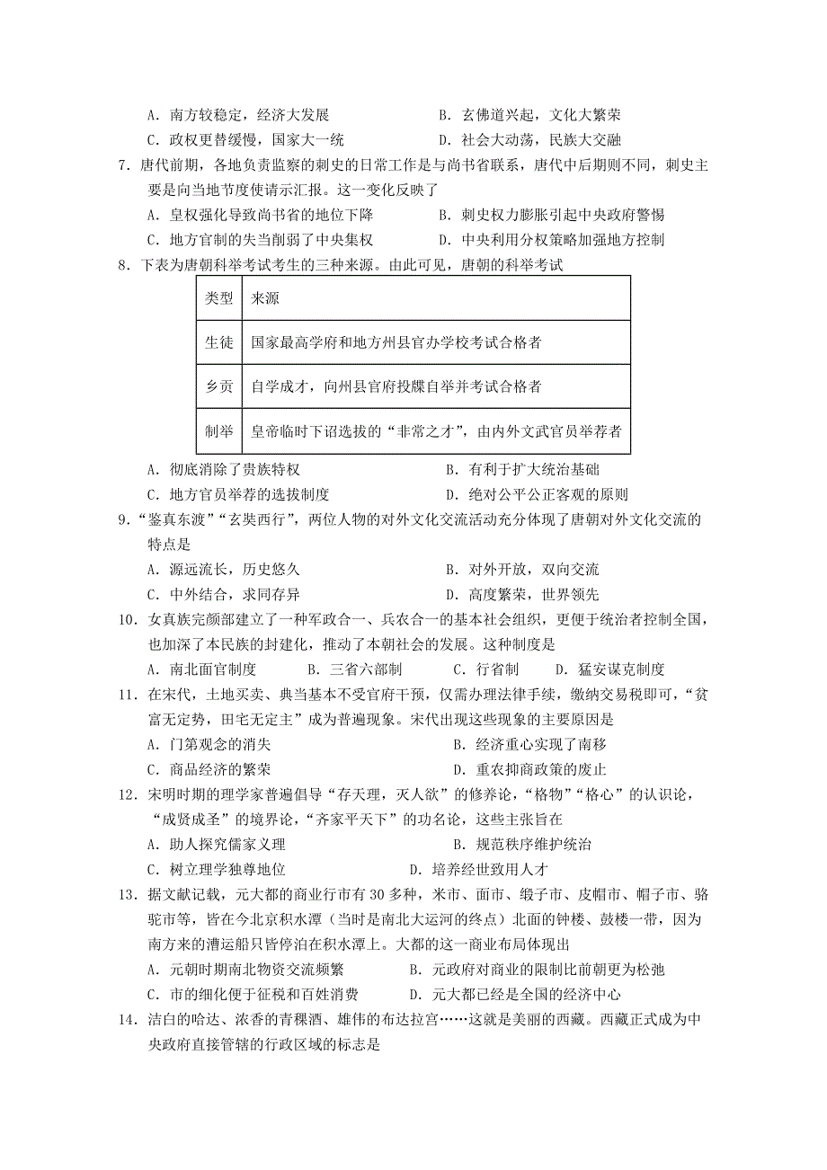 吉林省长春外国语学校2020-2021学年高一上学期期末考试历史试题（理科） WORD版含答案.doc_第2页