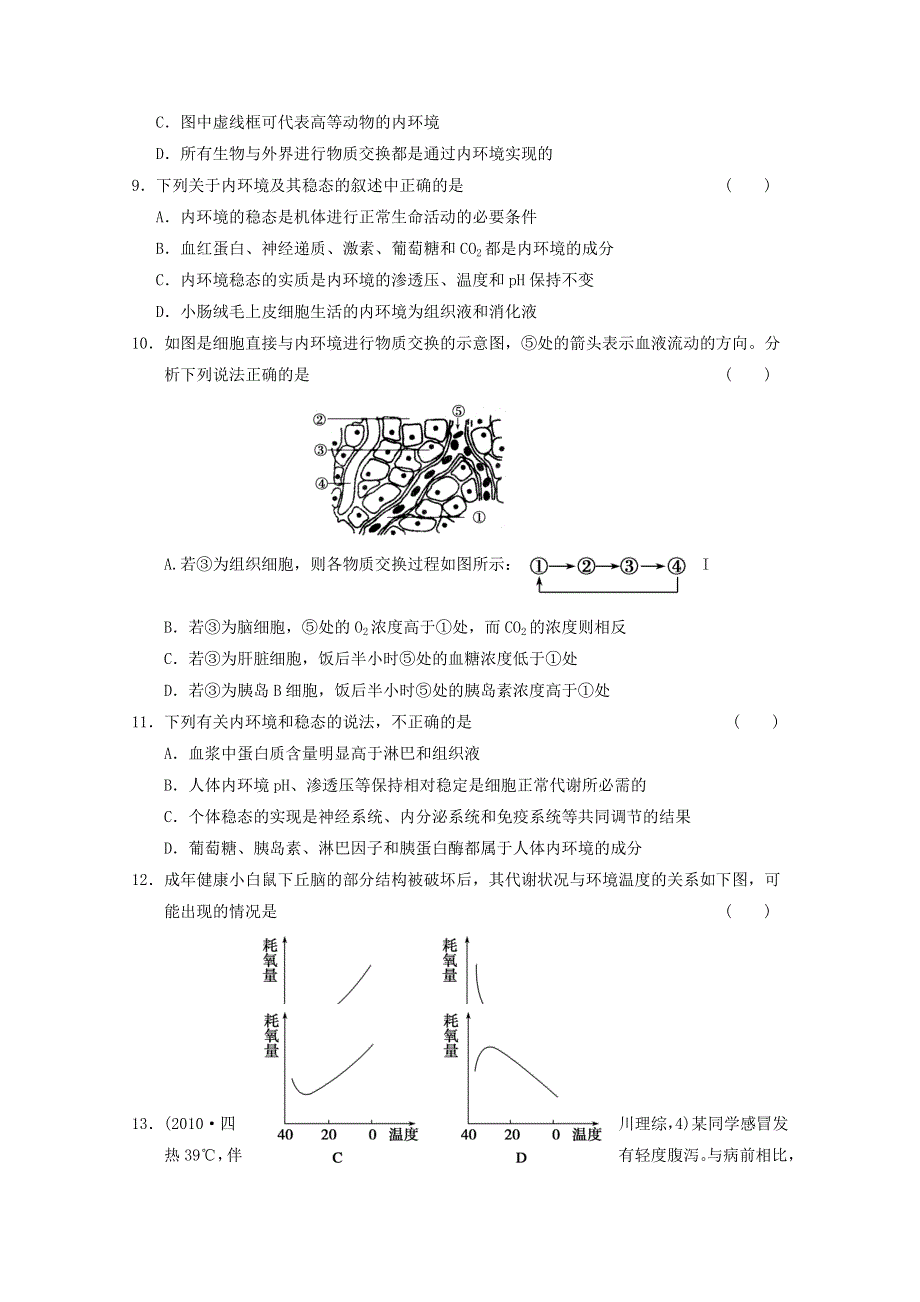 2012届高考生物一轮复习课时训练8.30稳态与体温调节（苏教版）.doc_第3页