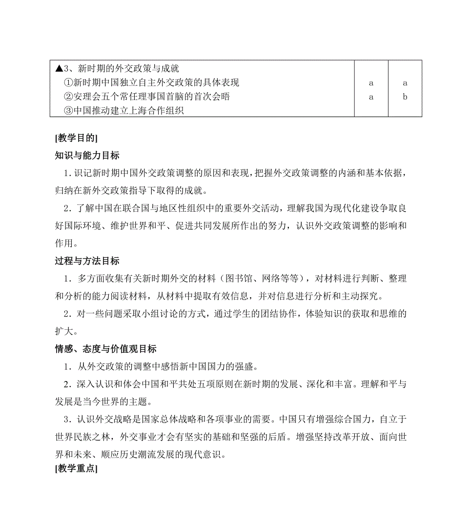 人民版2012高一历史教案：5.3 新时期的外交政策与成就（必修1）.doc_第1页