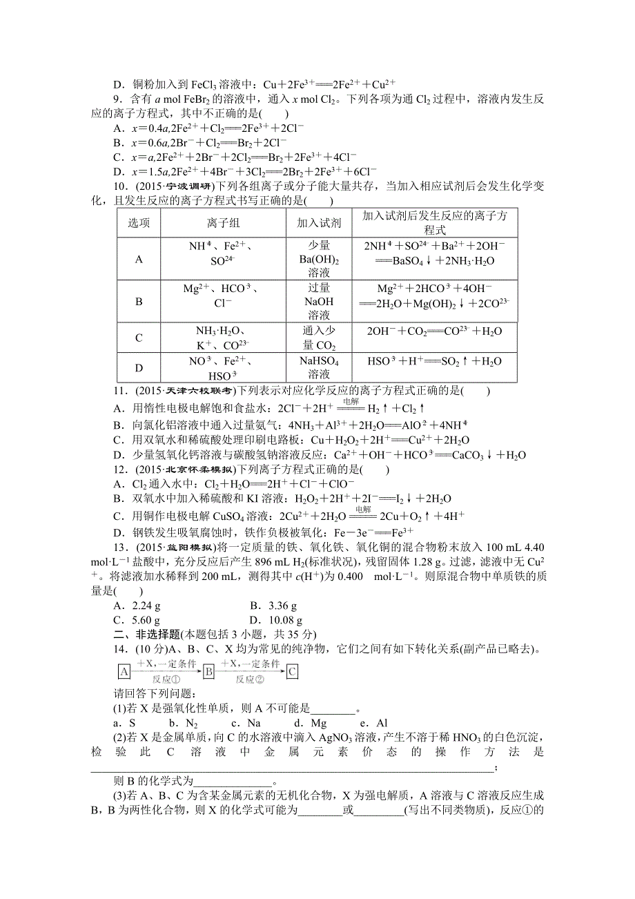 2016届《创新方案》高考化学大一轮复习 章末检测达标练——第二章 化学物质及其变化.doc_第2页