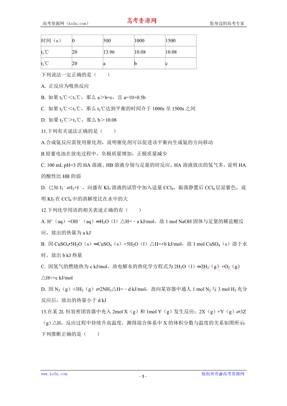 2016届《创新方案》高考化学大一轮复习单元过关检测：第七章 化学反应速率与平衡 检测三.doc_第3页