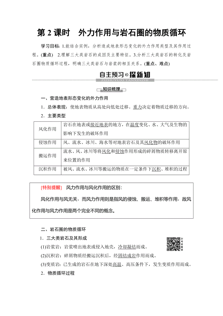 2019-2020同步中图版地理必修一新突破讲义：第2章 第3节　第2课时　外力作用与岩石圈的物质循环 WORD版含答案.doc_第1页