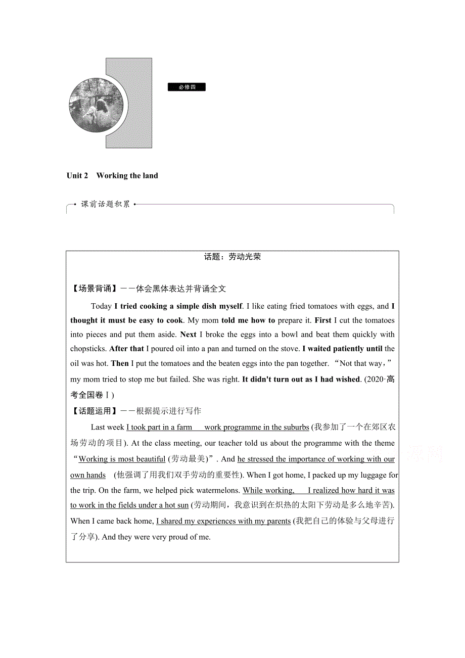 2022届高考人教版英语一轮学案：必修4 UNIT 2　WORKING THE LAND WORD版含解析.doc_第1页