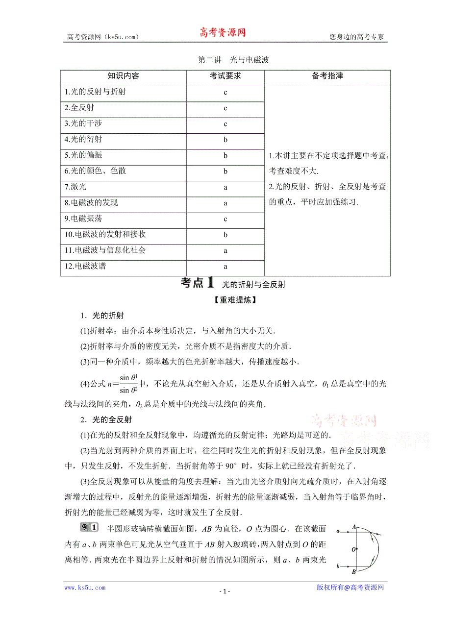 2020浙江高考物理二轮讲义：专题五第二讲　光与电磁波 .doc_第1页