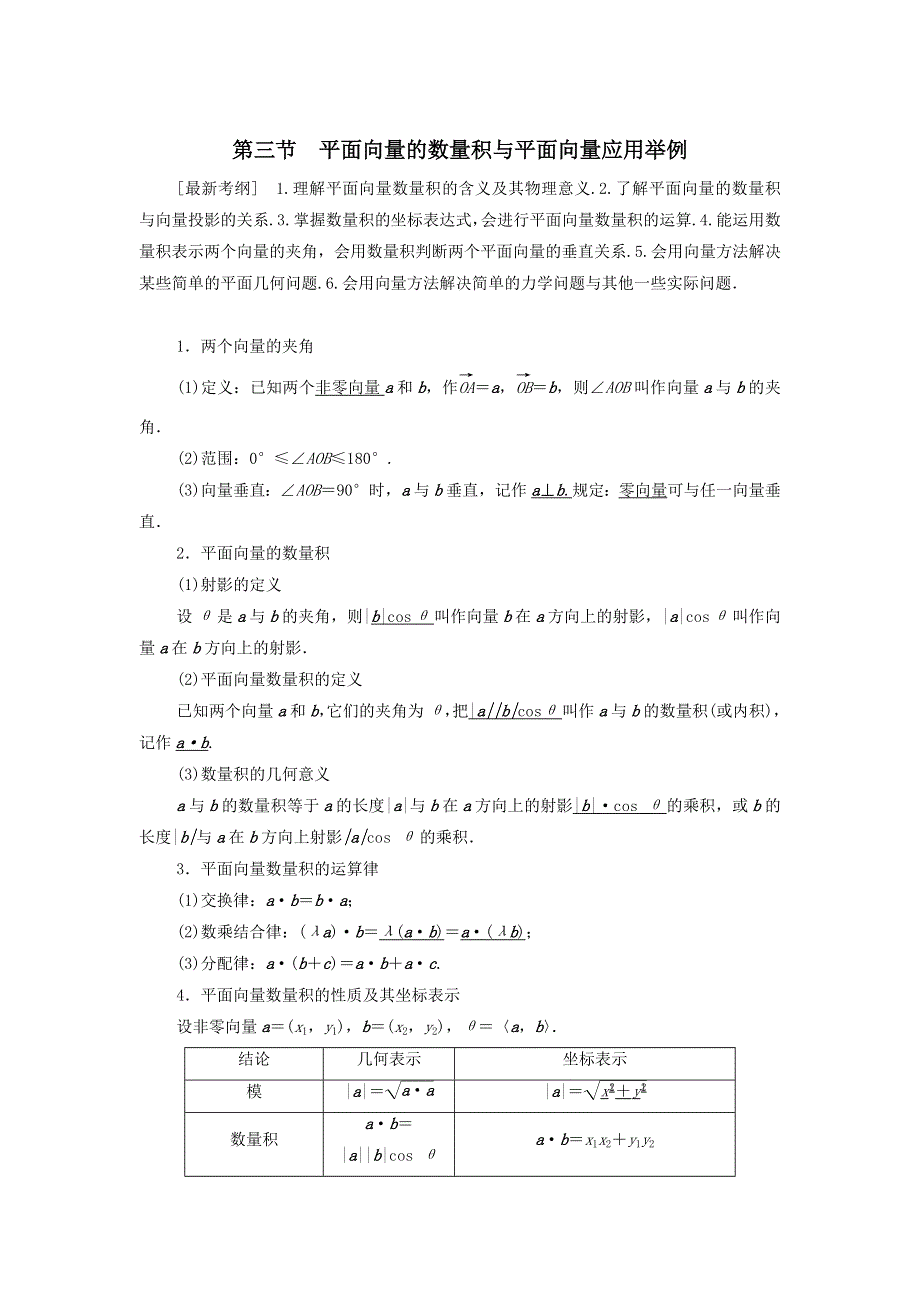 2021届高考数学（文）一轮复习学案：平面向量、数系的扩充与复数的引入第3节平面向量的数量积与平面向量应用举例 WORD版含答案.doc_第1页