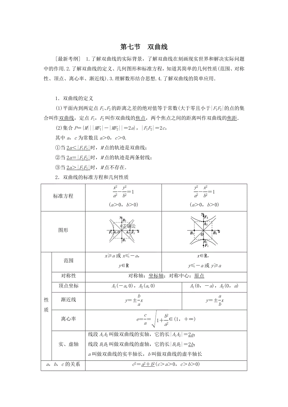 2021届高考数学（文）一轮复习学案：平面解析几何第7节双曲线 WORD版含答案.doc_第1页