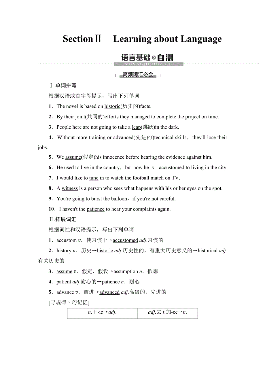 2019-2020同步外研英语选修八新突破讲义：MODULE 5 SECTION Ⅱ　LEARNING ABOUT LANGUAGE WORD版含答案.doc_第1页