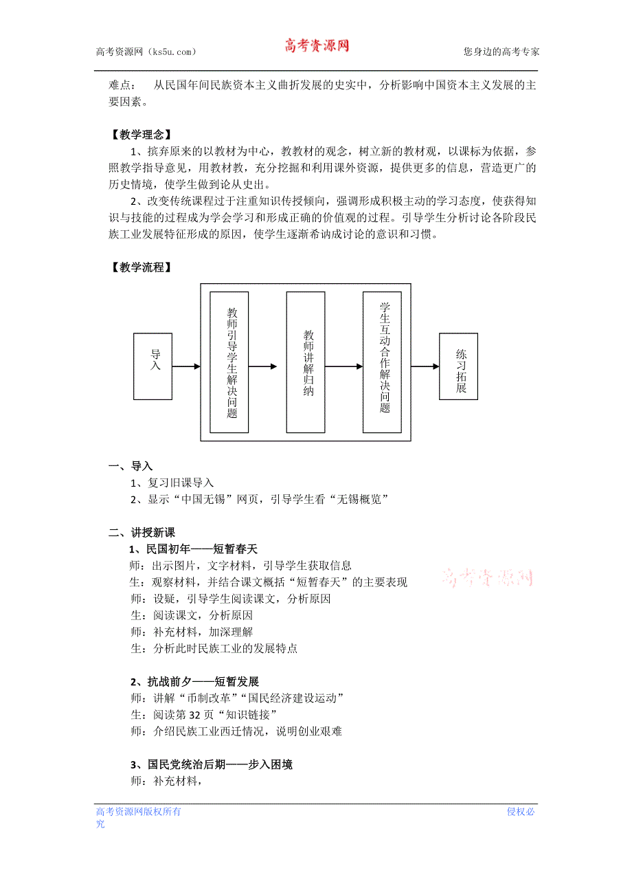 人民版必修2 2012高一历史《民国年间民族工业的曲折发展》教学设计.doc_第2页